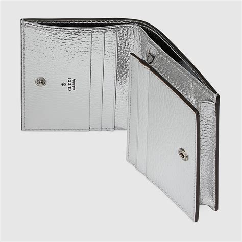 GG Marmont card case wallet in metallic silver leather 